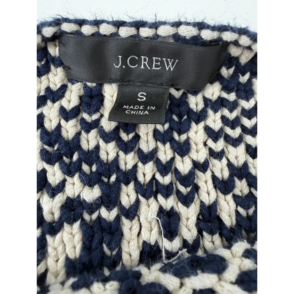 J.Crew Womens Small Navy Ivory Textured Chunky Knit Scoop Neck Sweater Pullover